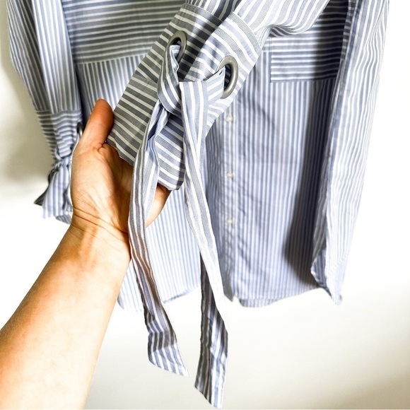 Halogen Blue White Stripe Button Down Tunic Shirt Dress sz 1 - Picture 9 of 12
